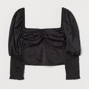 H&M Crop Black Puff Sleeved Blouse womens XL